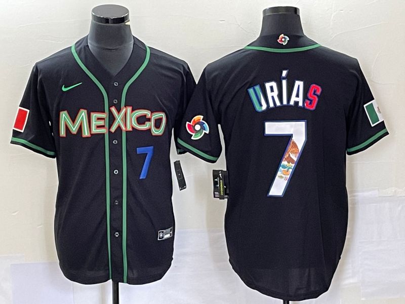 Men 2023 World Cub Mexico 7 Urias Black white Nike MLB Jersey3